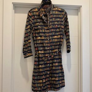Navy book-themed Tommy Hilfiger shirt dress